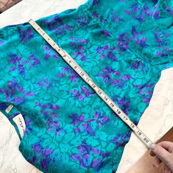 Vintage Lillie Rubin 100% Silk Satin Teal Purple‎ 80s Dress Women’s Size 4 - Picture 10 of 13